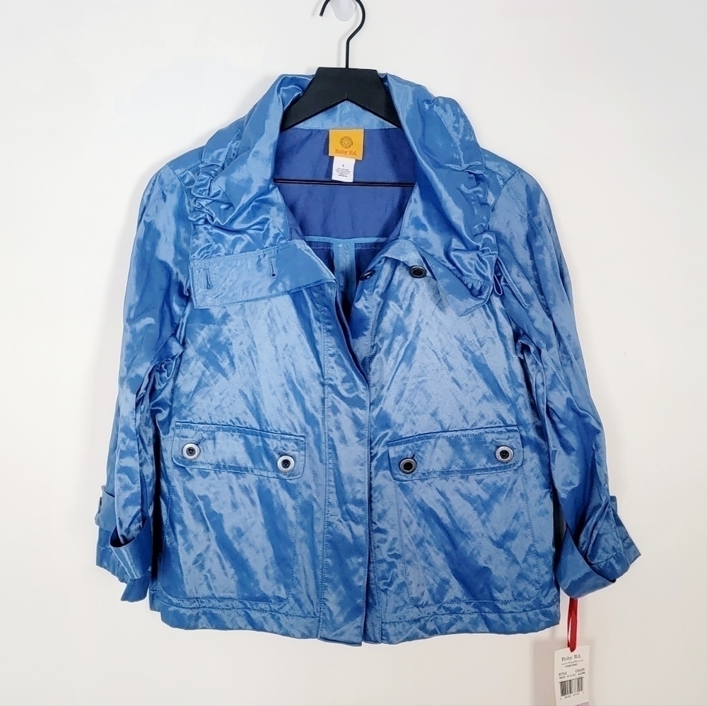 NWT Ruby Rd. Metallic Blue Satin Cowl Neck Jacket Women's Size 6